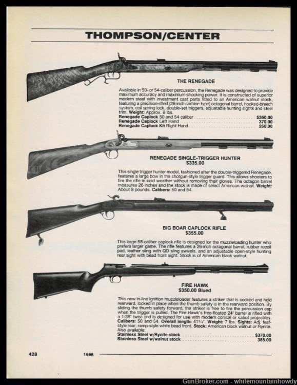 1996 THOMPSON CENTER ARMS TCA Renegade,Hunter,Big Boar Fire Hawk Rifle AD-img-0