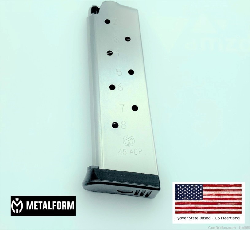 PK of 100 MAGS for 1911 Pistol .45 ACP AUTO 8 RD Full Size METALFORM 45.746-img-1
