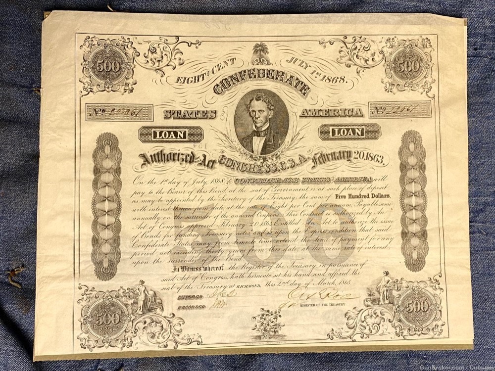 1863 $500 Confederate Civil War Coupon-img-0