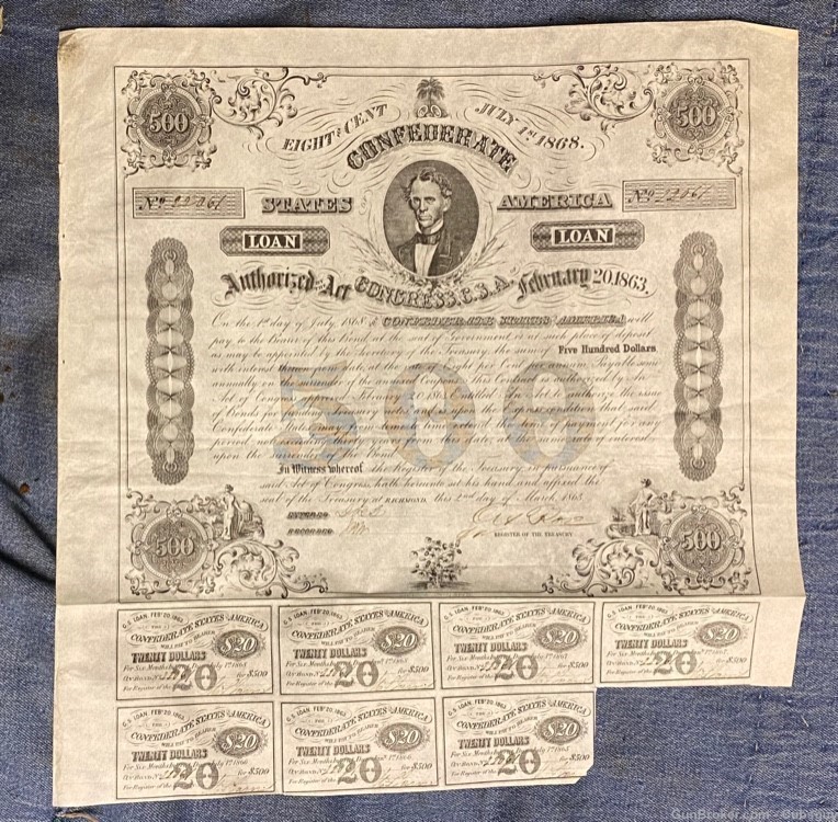 1863 $500 Confederate Civil War Coupon-img-1