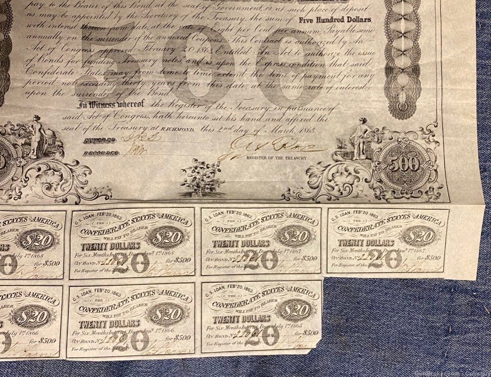 1863 $500 Confederate Civil War Coupon-img-2