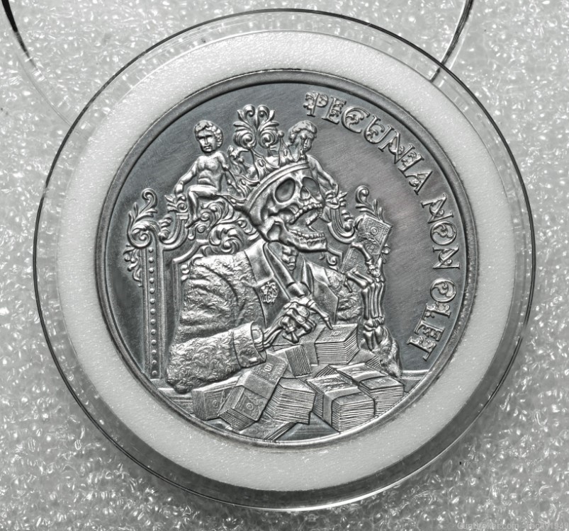 Pecunia Non Olet- 1oz .999 silver antiqued w/ capsule-img-0