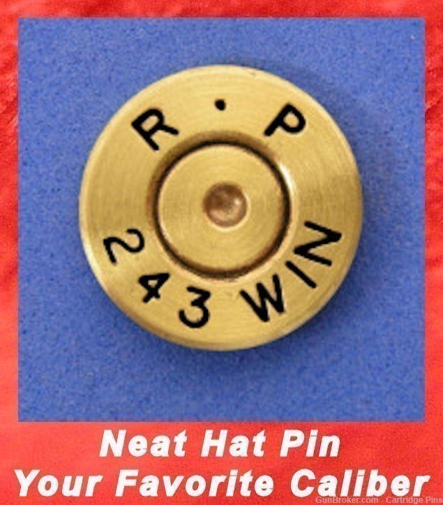 Remington R-P 243 WIN Brass Cartridge Hat Pin  Tie Tac  Ammo Bullet-img-0
