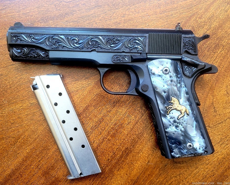 Rare BLUED Colt 1911 Regal .38 Super Custom Engraved by Altamont-img-0