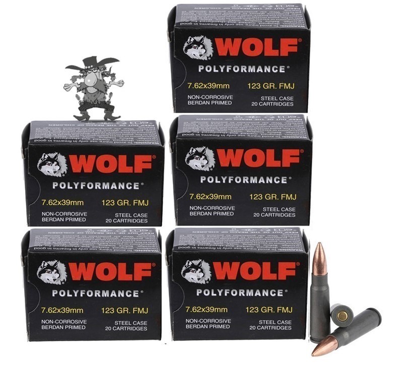 7.62X39 WOLF PERFORMANCE Steel Cased 7.62x39 123 Grain FMJ 100 ROUNDS-img-1