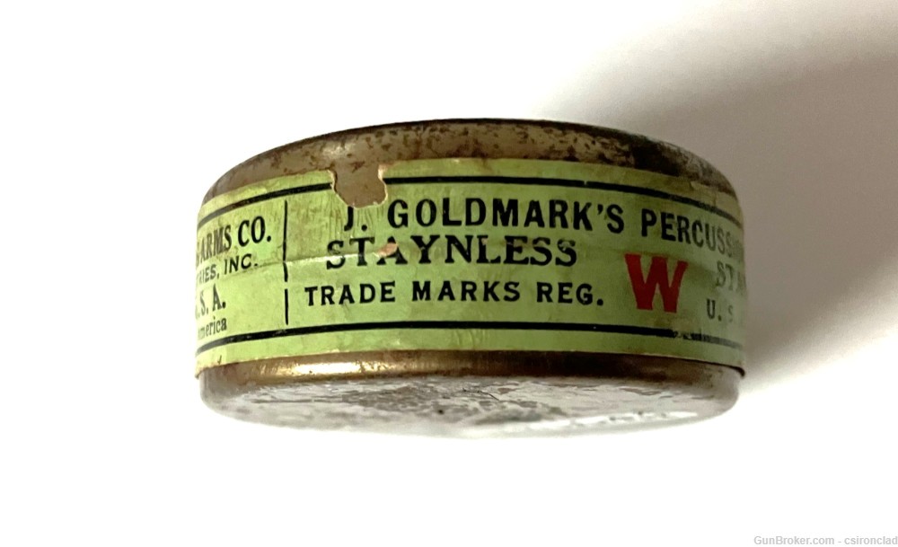 J. Goldmark Percussion Caps by Winchester, unopened tin marked 1878-img-5