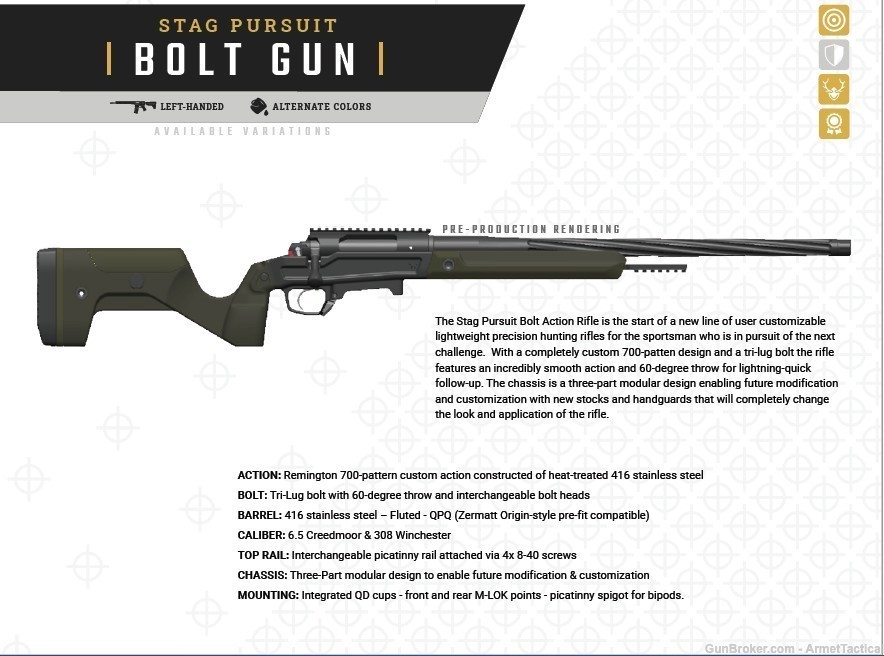 NEW! Now Shipping! Stag Arms Pursuit Bolt Gun 6.5CM OD Green RH COUPON-img-0