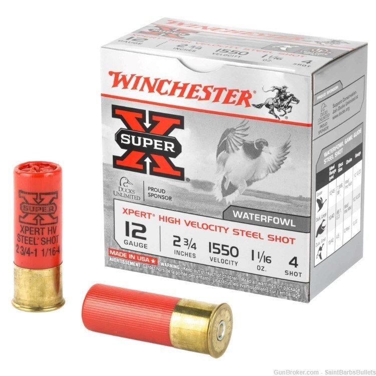 Winchester Xpert HV Steel 12 Gauge 1550 fps 2.75" 1 1/16 oz. #4 - 25 Rounds-img-0