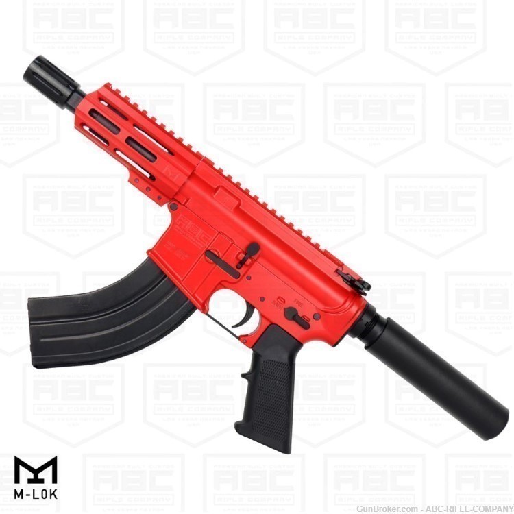 AR15 Micro 7.62x39 Pistol 5" Barrel 4" M-Lok Handguard - Red-img-0