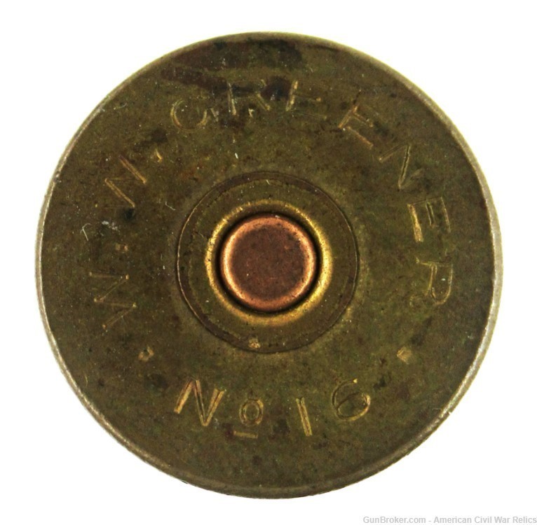 Loaded 16 Ga. Brass Shotshell by W.W. Greener U.K. Rose Crimp No. 4 Shot-img-3