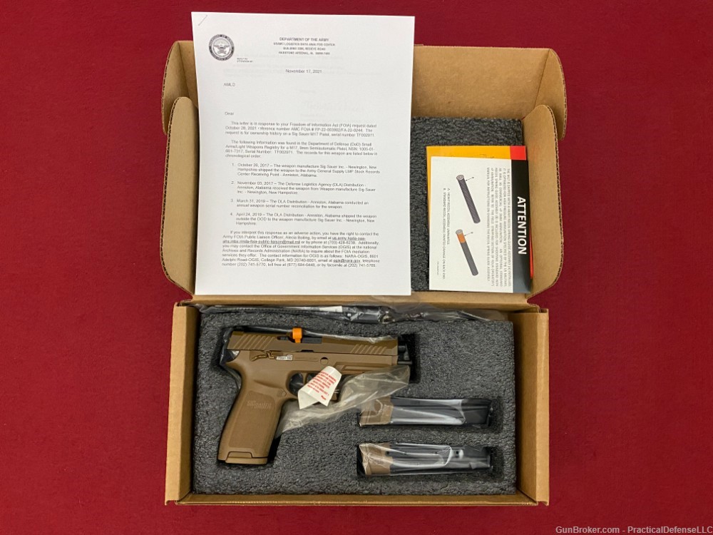 Near Mint in box US Army Sig Sauer M17 Surplus 9mm w/ FOIA Letter-img-0