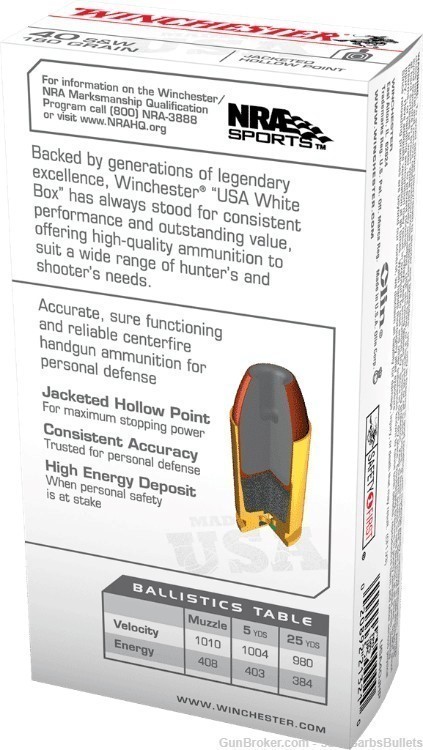 Winchester USA White Box .40 S&W 180gr JHP - 50 Rounds-img-2