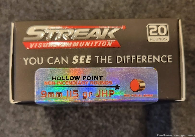 Streak Visual Ammunition 9mm 115gr Hollow point 20 non-incendiary rounds-img-1