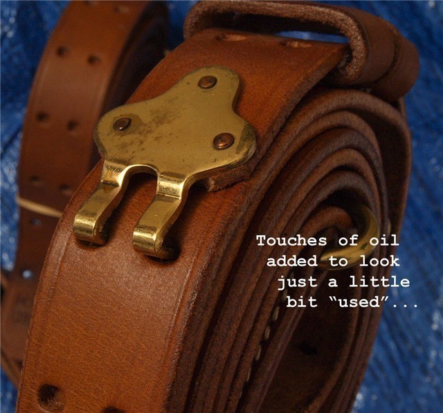 WWI/WW2, RIA 1918, KERR 1917, etc.,  replica Leather sling brass-img-0