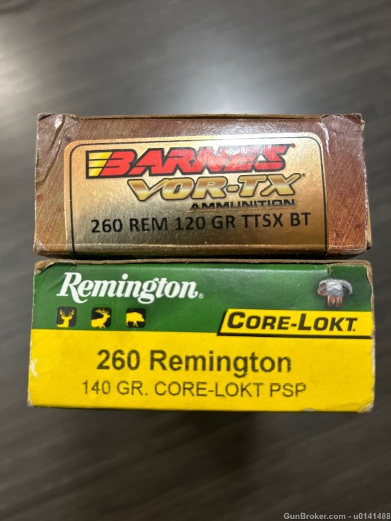 40 rounds 260 Remington. Barnes Vor-TX 120 gr. Core-lokt 140 gr. Ammo -img-0