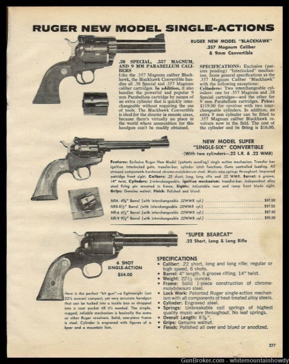 1974 RUGER New Blackhawk Single-Six Convertible Super Bearcat Revolver AD-img-0