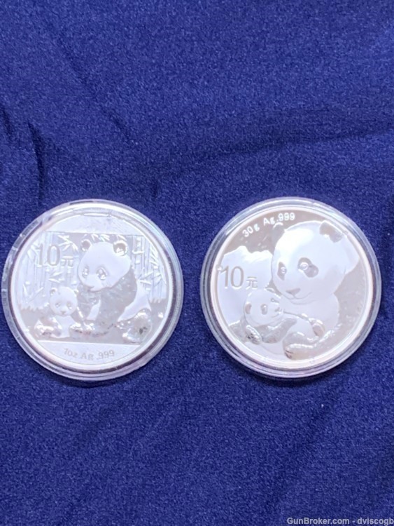 2012 and 2019 China 1 oz fine Silver Panda BU - in capsules -img-0