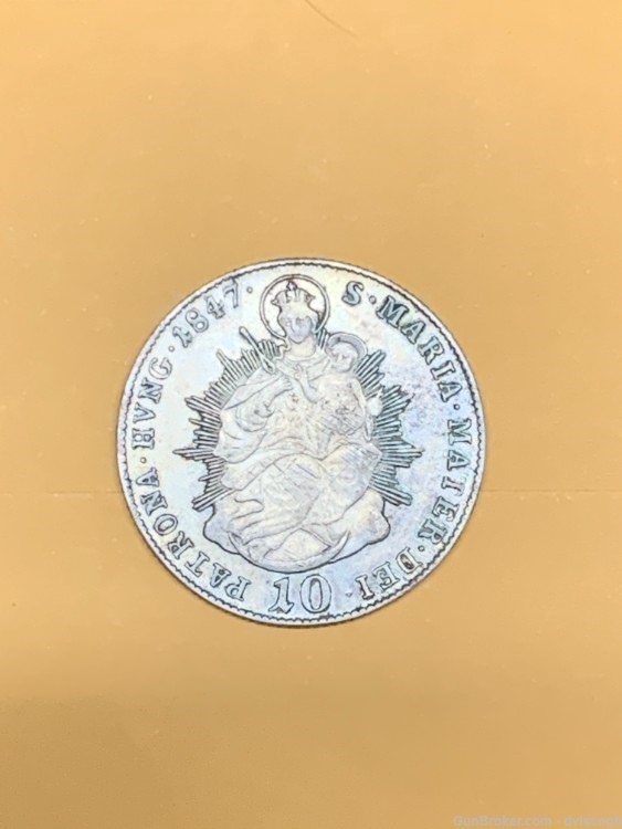 1847 B Hungary King Ferdinand V Madonna Antique Silver 10 Krajczar -img-1