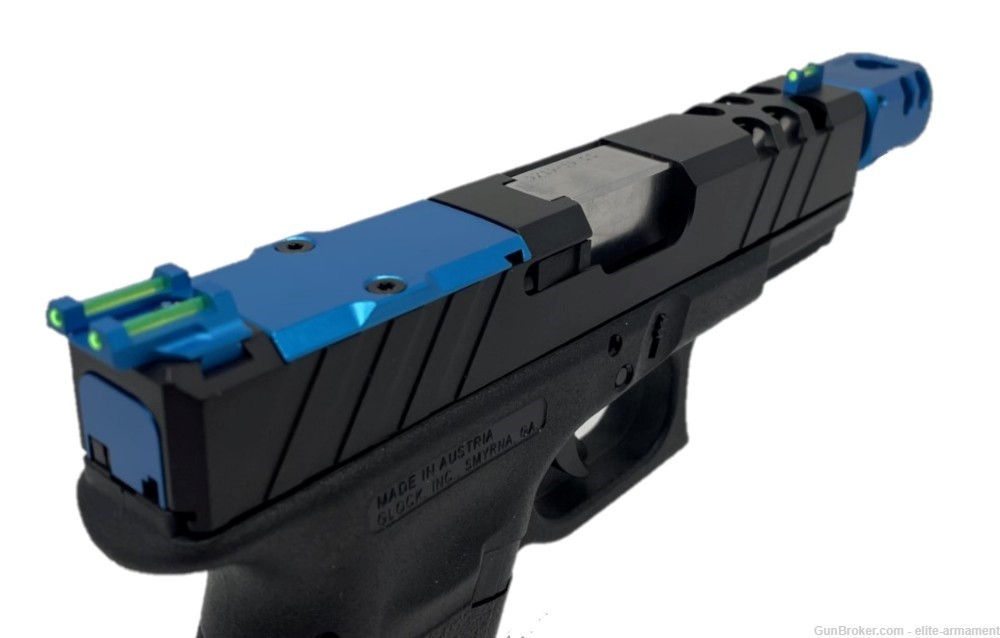 Glock 19 Slide Complete Gen 3 RMR Cut W/ Blue Anodized Comp, Fiber Sights-img-1