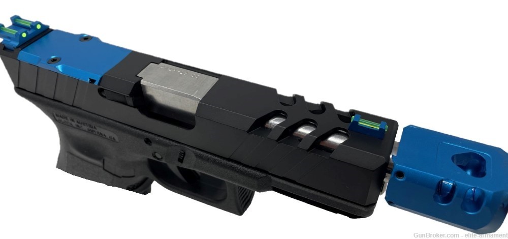 Glock 19 Slide Complete Gen 3 RMR Cut W/ Blue Anodized Comp, Fiber Sights-img-4
