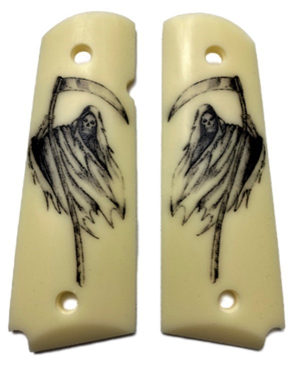 1911 Full size faux Ivory Grim Reaper fit Colt Gov and Clones Rock Island-img-0