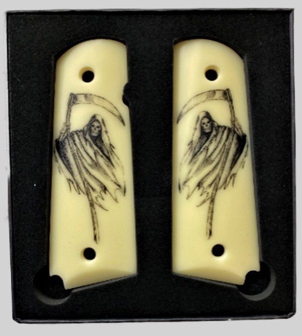 1911 Full size faux Ivory Grim Reaper fit Colt Gov and Clones Rock Island-img-1