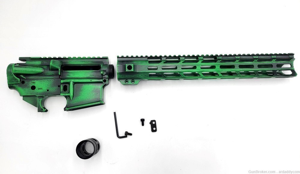 Custom Toxic Green UPPER & LOWER Receiver with HANDGUARD Builders Kit $279-img-0