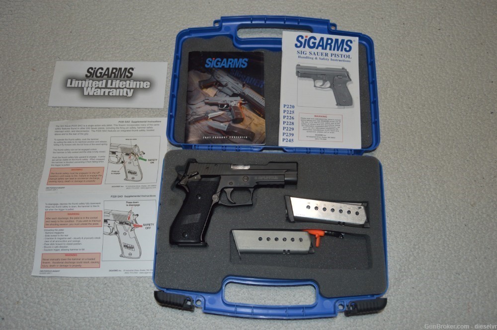 SUPER RARE Sig Sauer P220 SINGLE ACTION ONLY 45 ACP Rail and Night Sights -img-0