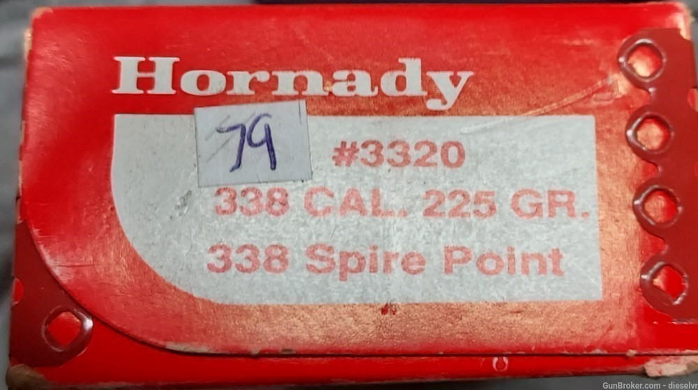 79 Discontinued Hornady . 338 " / Caliber 225 Grain Spire Point Bullets-img-0