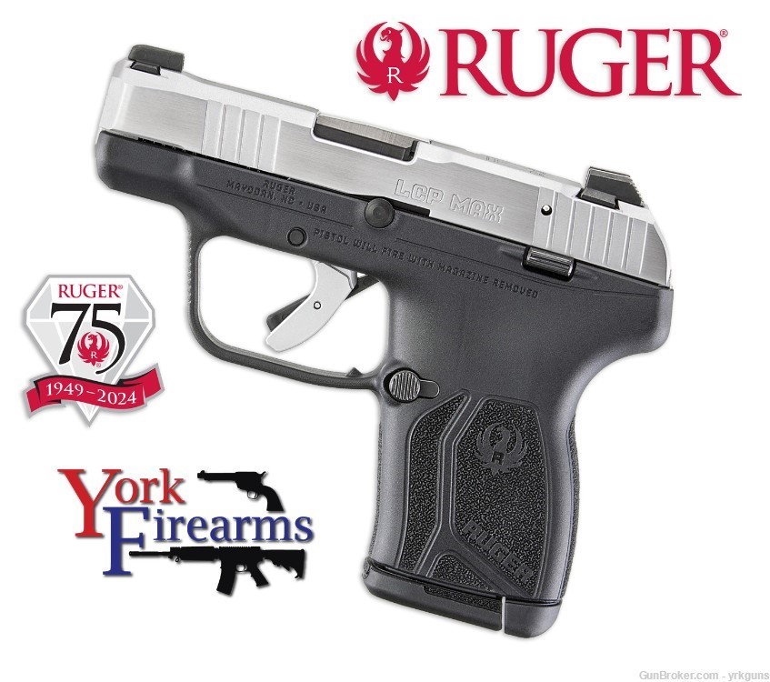 Ruger LCP MAX 75th Anniversary 380ACP Stainless/Black Handgun NEW 13775-img-0
