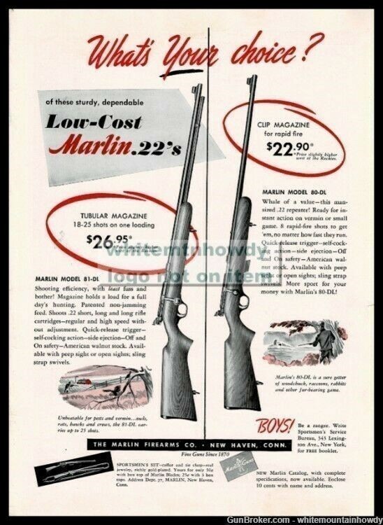 1948 MARLIN Model 80-DL and 81-DL .22 Rifle Vintage AD Old Gun Advertising-img-0
