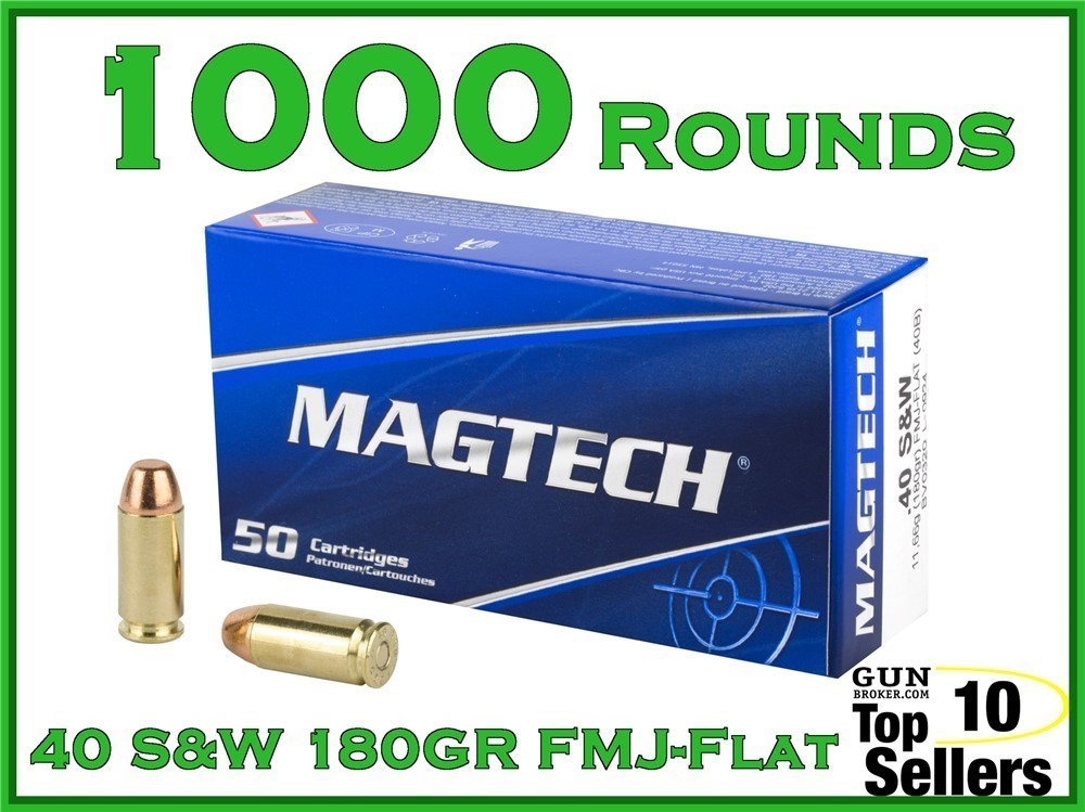 Magtech 40 S&W Ammo 180 GR Full Metal Jacket Flat 40B 1000CT-img-0