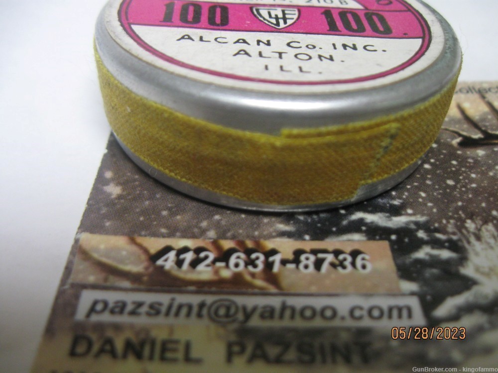 Rare 210B Alcan Fiocchi .210" BERDAN Primer 100 ct sealed Tin for Reloading-img-2