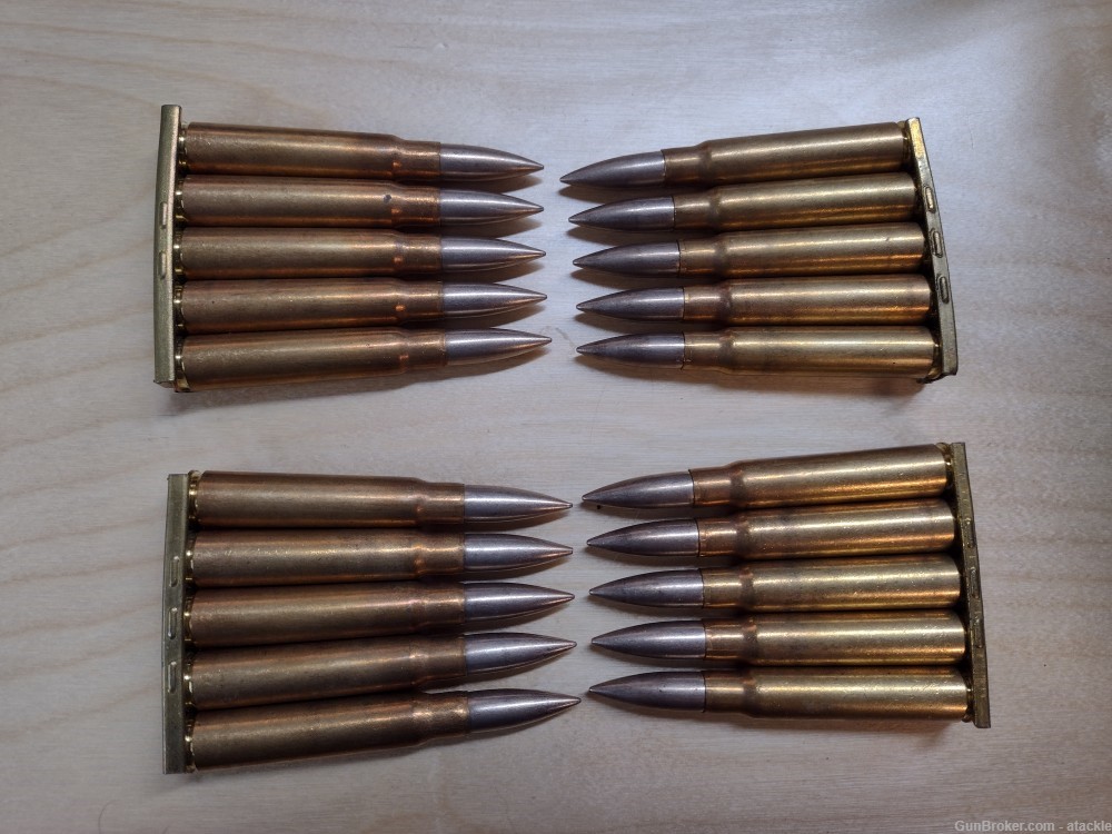 20 rounds 8mm Mauser 8X57 155gr FMJ Surplus on 4 stripper clips-img-0
