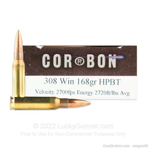 CorBon 308 Win TAC 168 gr HPBT 100 Rd Case Ammo NR!-img-0