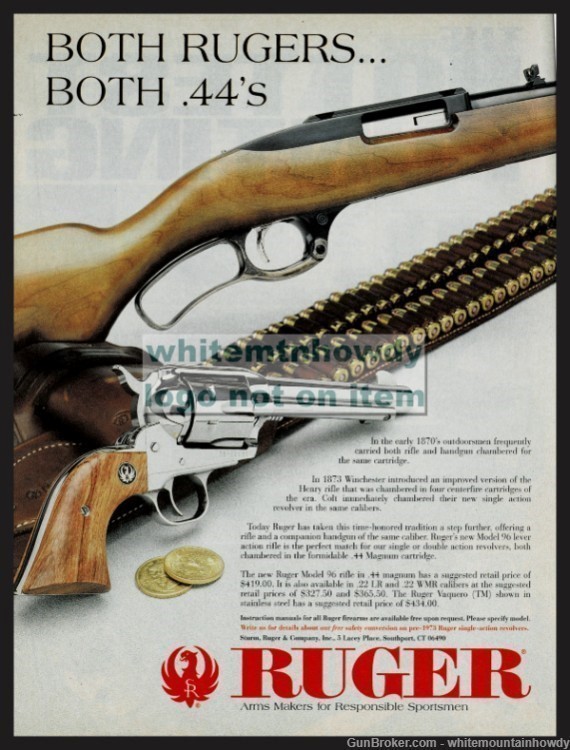 1996 RUGER Model 96 Rifle & Vaquero Revolver AD Firearms Advertising-img-0