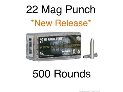 22 Magnum WMR .22 MAG Federal PUNCH 45Gr 500 RDS JHP Hollow Point NoCCFees 