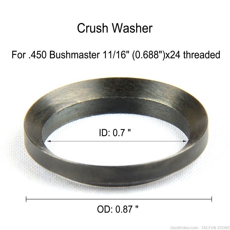 TACFUN 5 Piece Crush Washer for .450 Bushmaster 11/16"x24 - Black Steel-img-2