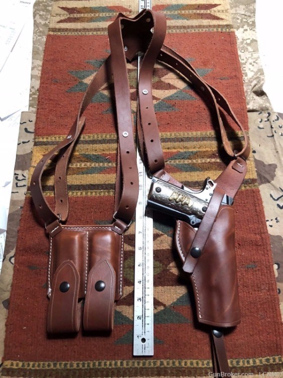 Leather Vertical Shoulder Holster w Dual Mag Pouch Fits Colt Kimber M 1911-img-0