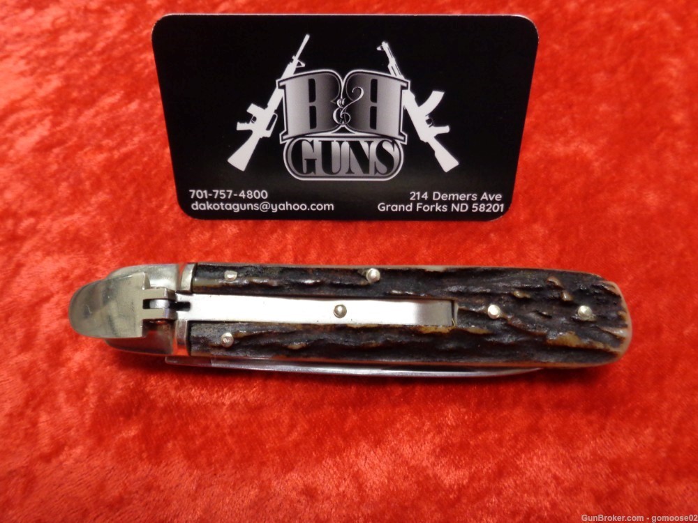 Boker Tree Brand Classic Lever Lock Stag Handle Switch Blade Knife Germany -img-10