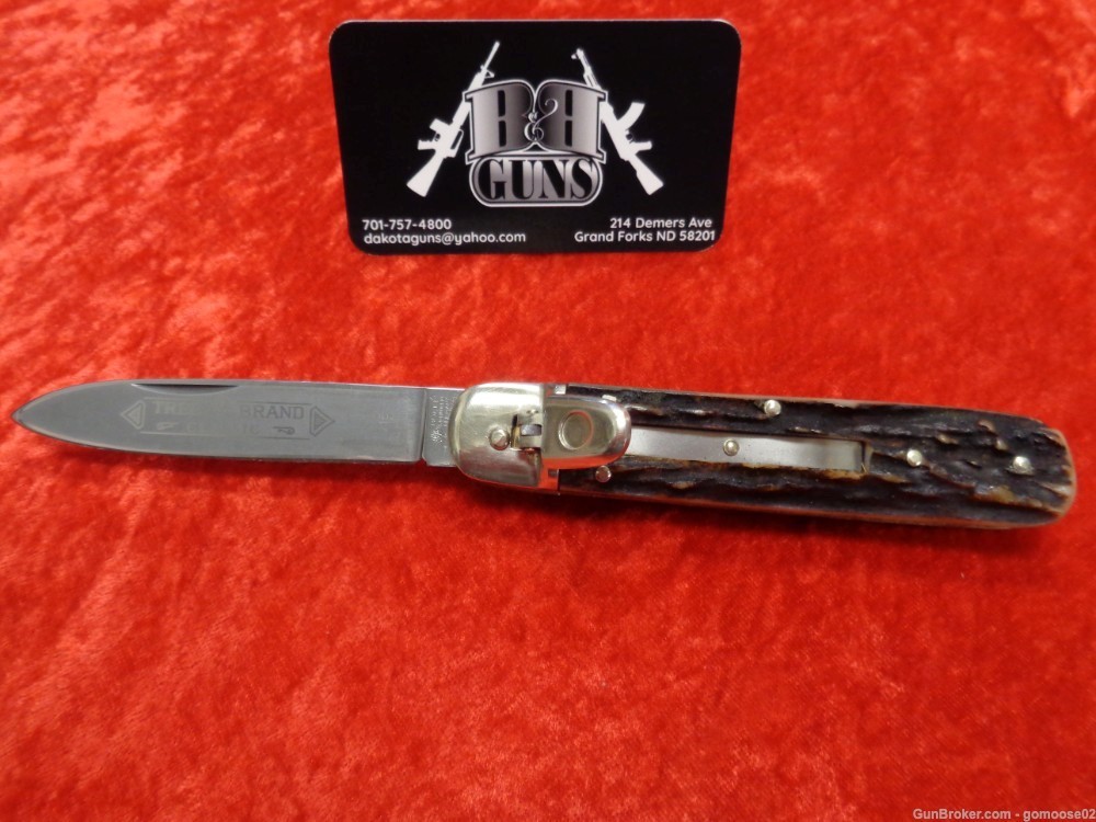 Boker Tree Brand Classic Lever Lock Stag Handle Switch Blade Knife Germany -img-0