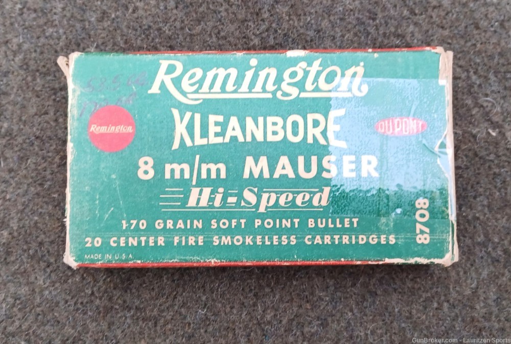 Unopened Box Remington Kleanbore 8mm Mauser Hi-Speed 170 Grn SP-20rds-img-0