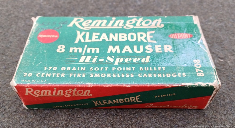 Unopened Box Remington Kleanbore 8mm Mauser Hi-Speed 170 Grn SP-20rds-img-1