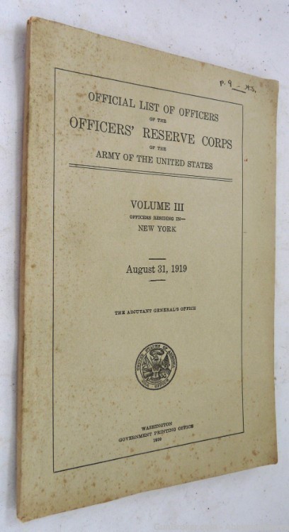 Official List Officers Reserve Corps US Army New York 1919 Vol II book-img-0