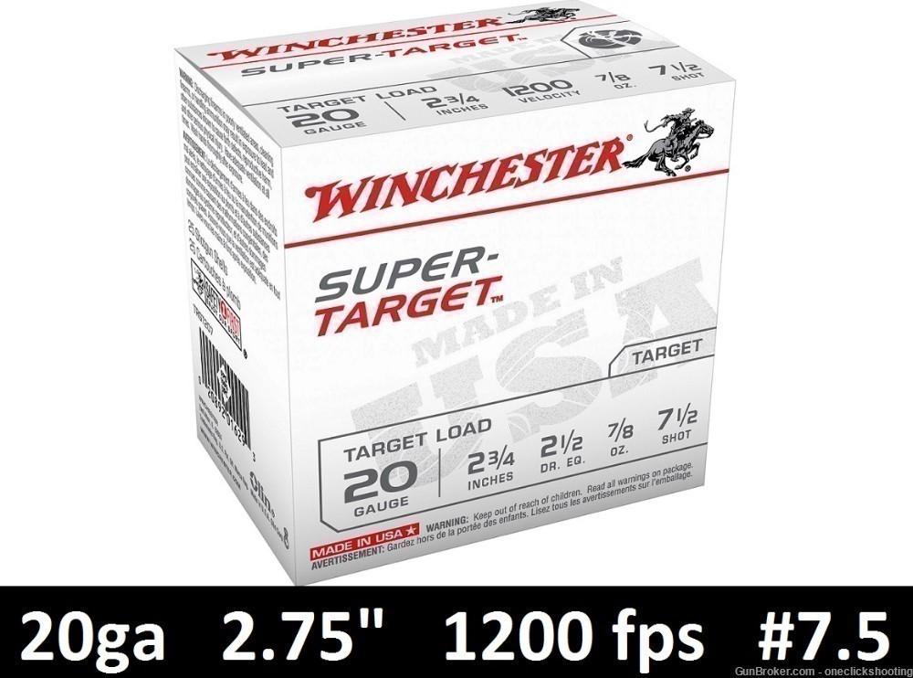 20 Gauge Winchester Super Target Ammo TRGT207 2.75" Shotgun Shell 250 Rds -img-0
