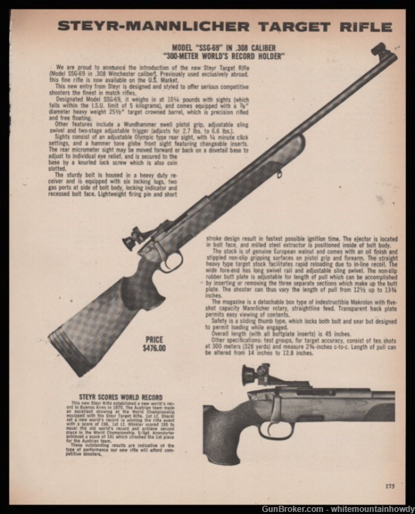 1973 STEYR-MANNLICHER PRINT AD Model SSG-69 .308 Target Rifle-img-0