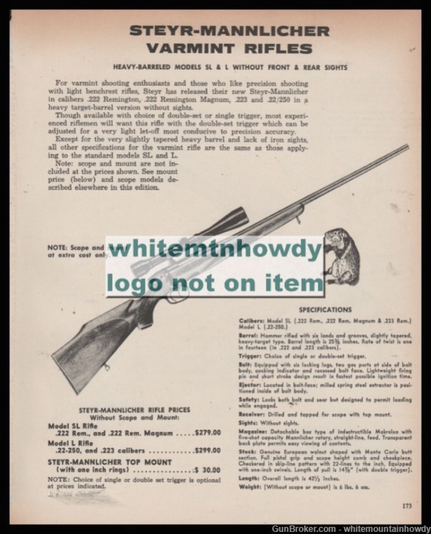 1973 STEYR-MANNLICHER Rifle PRINT AD Model SL or L Varmint-img-0
