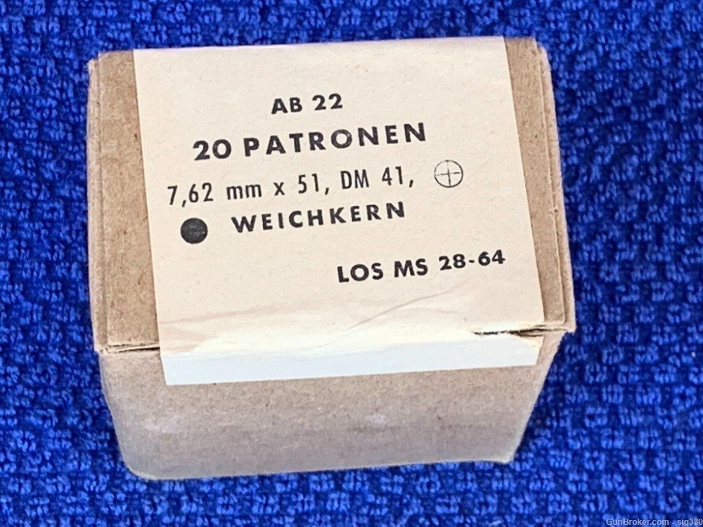 VINTAGE GERMAN 308 NATO BALL 7.62X51 DM41 WEICHKERN AMMO BOX OF 20-img-0
