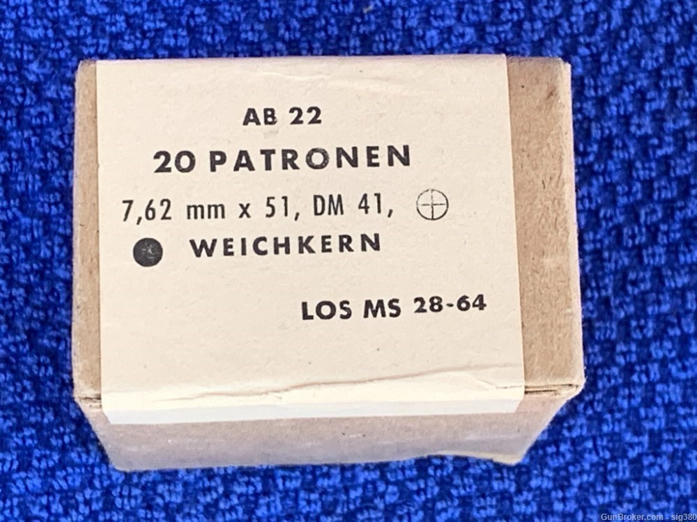 VINTAGE GERMAN 308 NATO BALL 7.62X51 DM41 WEICHKERN AMMO BOX OF 20-img-0