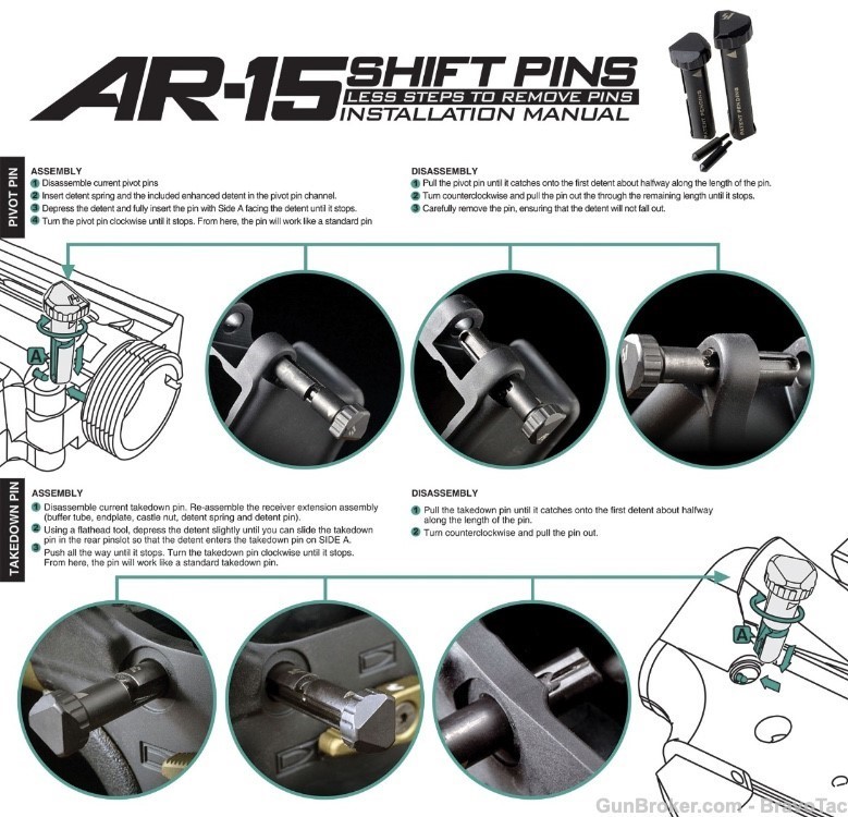Strike Industries Shift Pins Quick-Detach Takedown Pivot Pins AR15/M4 Gold-img-2